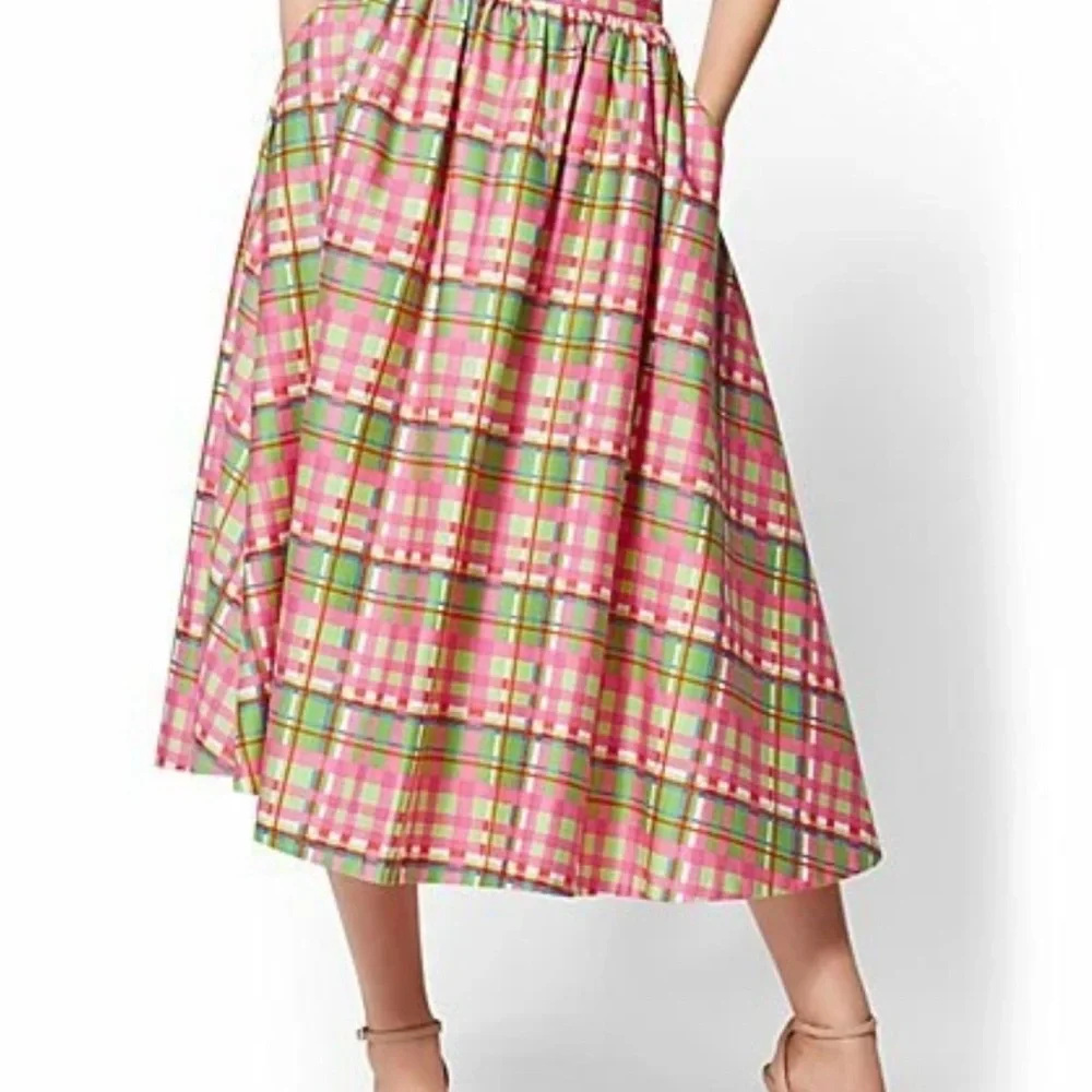New York & Company 7th Avenue Design Studio Retro Cotton Plaid Skirt Size 14